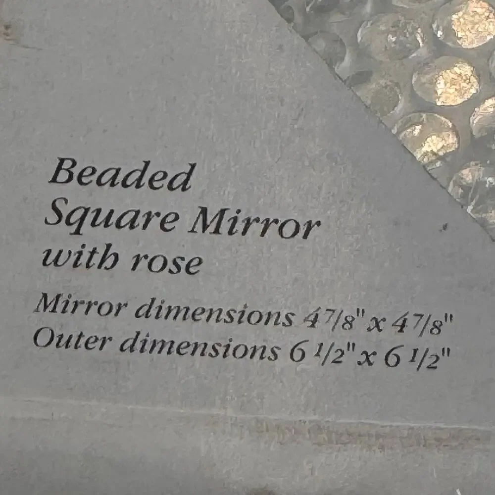 Burnes of Boston Beaded Square Mirror with Rose Hanging Wall Decor 6x6